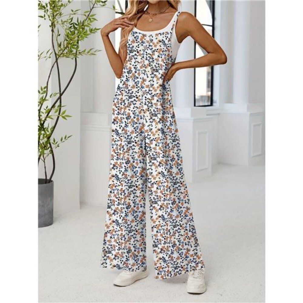 Full Size Floral Print Wide Leg Casual Jumpsuit Plus Size
